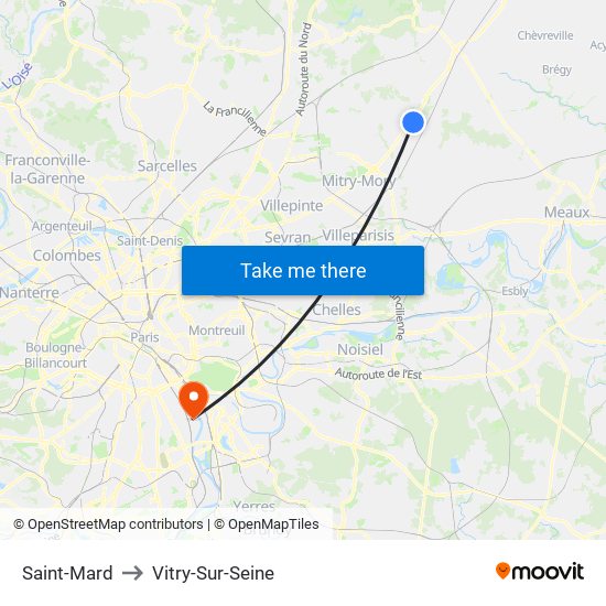 Saint-Mard to Vitry-Sur-Seine map