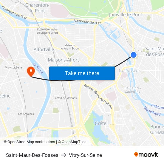 Saint-Maur-Des-Fosses to Vitry-Sur-Seine map
