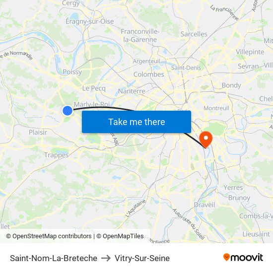 Saint-Nom-La-Breteche to Vitry-Sur-Seine map