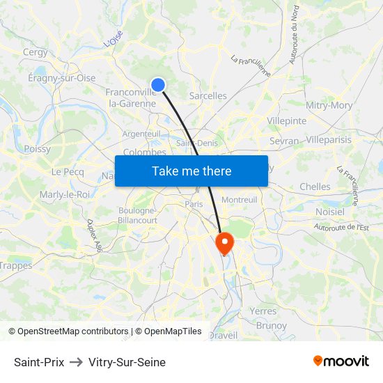 Saint-Prix to Vitry-Sur-Seine map