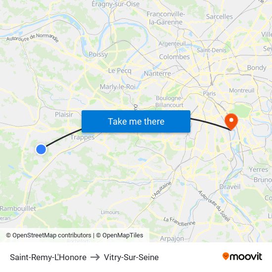 Saint-Remy-L'Honore to Vitry-Sur-Seine map