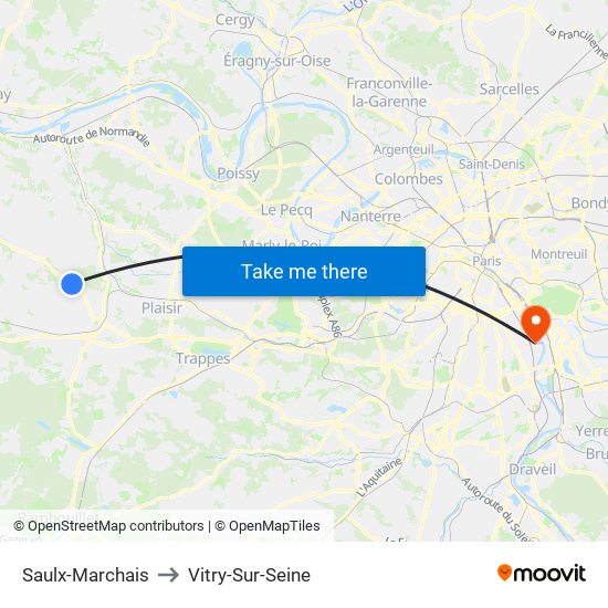 Saulx-Marchais to Vitry-Sur-Seine map