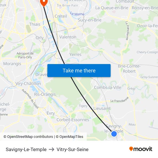 Savigny-Le-Temple to Vitry-Sur-Seine map
