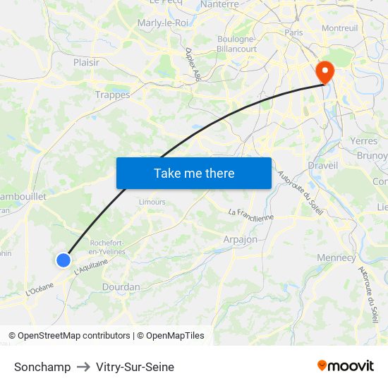 Sonchamp to Vitry-Sur-Seine map