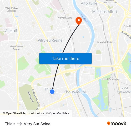 Thiais to Vitry-Sur-Seine map