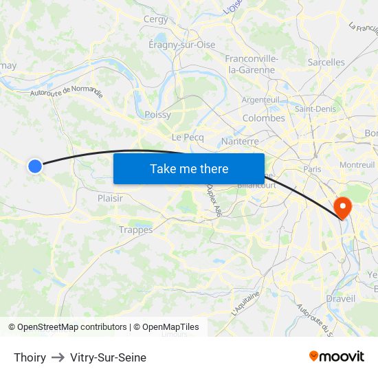 Thoiry to Vitry-Sur-Seine map