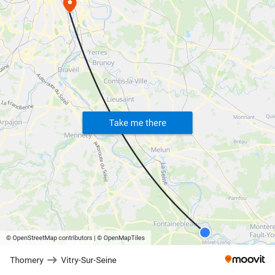 Thomery to Vitry-Sur-Seine map