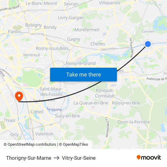 Thorigny-Sur-Marne to Vitry-Sur-Seine map