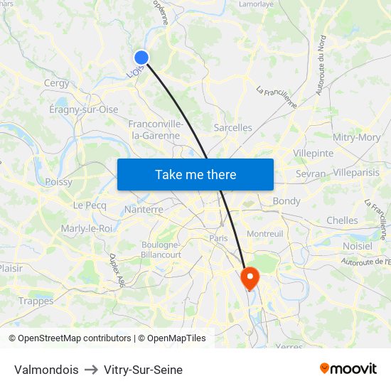Valmondois to Vitry-Sur-Seine map