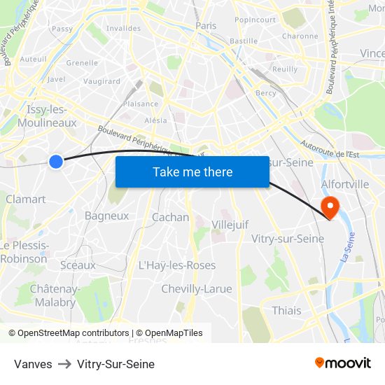Vanves to Vitry-Sur-Seine map
