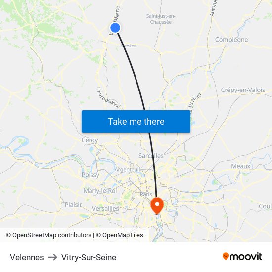 Velennes to Vitry-Sur-Seine map