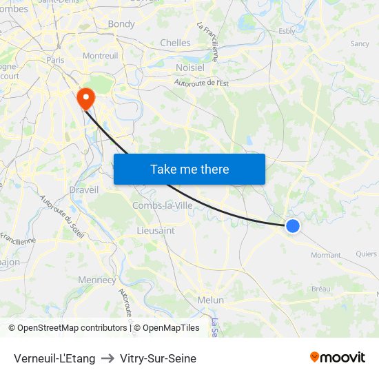Verneuil-L'Etang to Vitry-Sur-Seine map