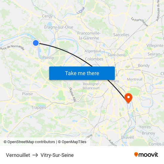 Vernouillet to Vitry-Sur-Seine map