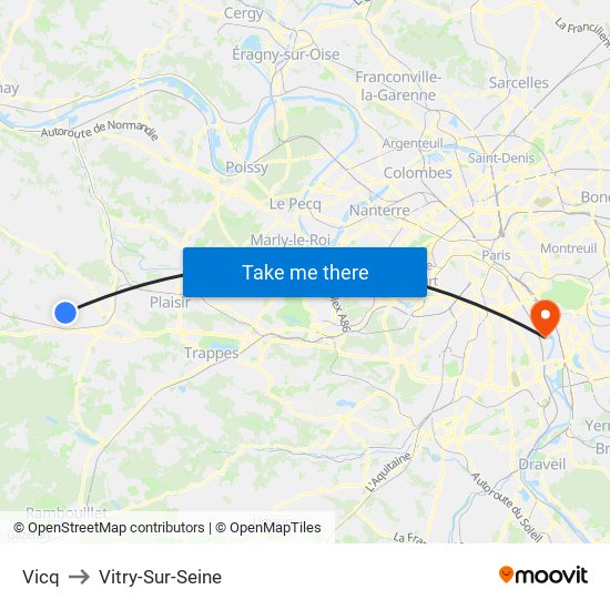 Vicq to Vitry-Sur-Seine map