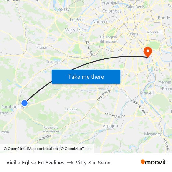 Vieille-Eglise-En-Yvelines to Vitry-Sur-Seine map