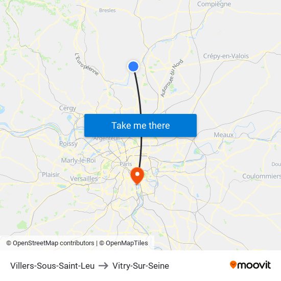 Villers-Sous-Saint-Leu to Vitry-Sur-Seine map