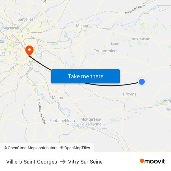 Villiers-Saint-Georges to Vitry-Sur-Seine map