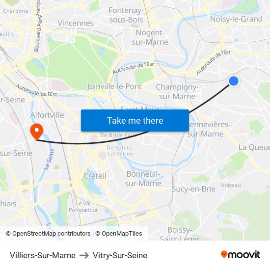 Villiers-Sur-Marne to Vitry-Sur-Seine map