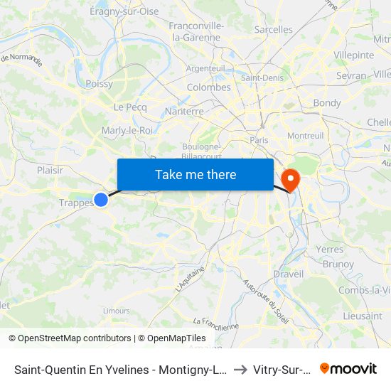 Saint-Quentin En Yvelines - Montigny-Le-Bretonneux to Vitry-Sur-Seine map