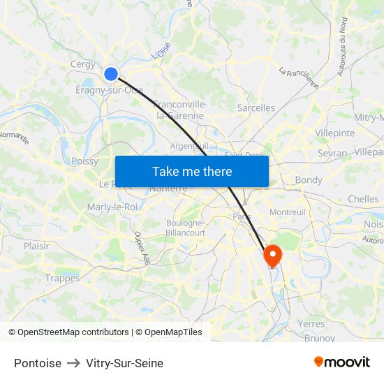 Pontoise to Vitry-Sur-Seine map