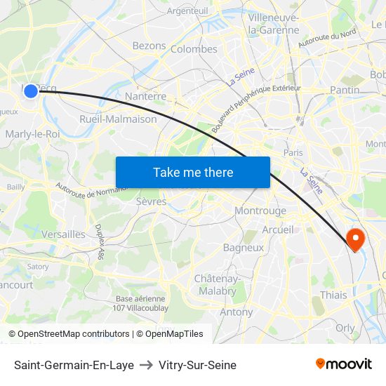 Saint-Germain-En-Laye to Vitry-Sur-Seine map
