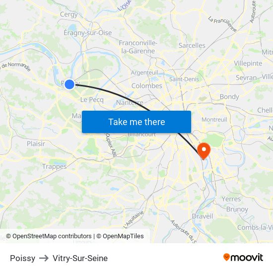 Poissy to Vitry-Sur-Seine map