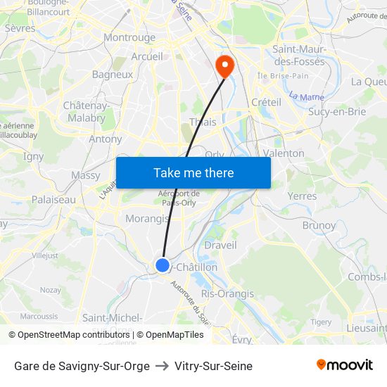 Gare de Savigny-Sur-Orge to Vitry-Sur-Seine map
