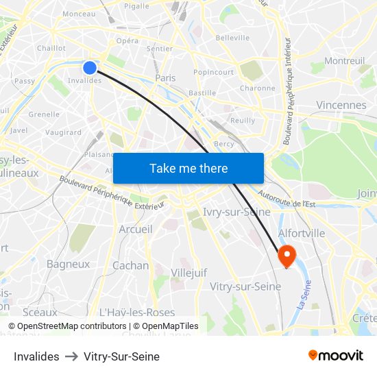 Invalides to Vitry-Sur-Seine map