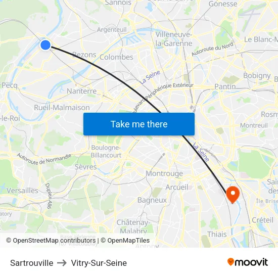 Sartrouville to Vitry-Sur-Seine map