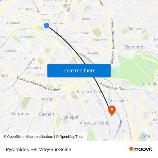 Pyramides to Vitry-Sur-Seine map