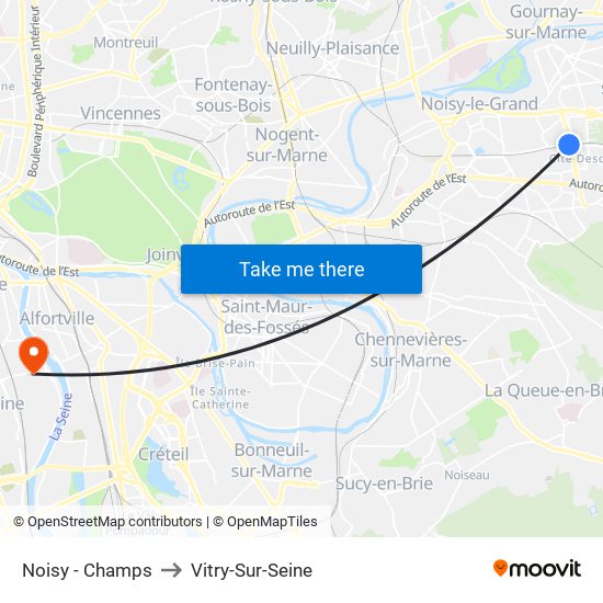 Noisy - Champs to Vitry-Sur-Seine map