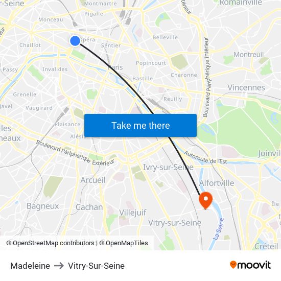 Madeleine to Vitry-Sur-Seine map