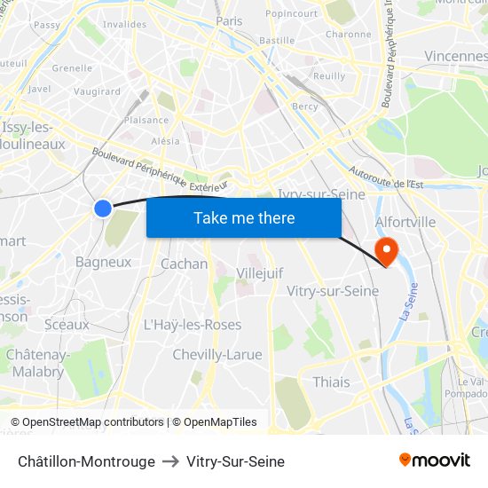 Châtillon-Montrouge to Vitry-Sur-Seine map