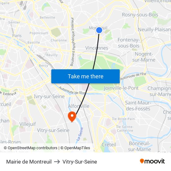 Mairie de Montreuil to Vitry-Sur-Seine map