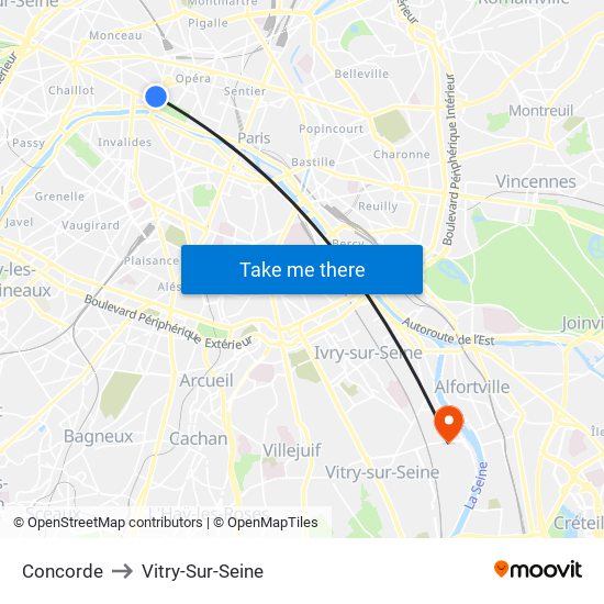 Concorde to Vitry-Sur-Seine map