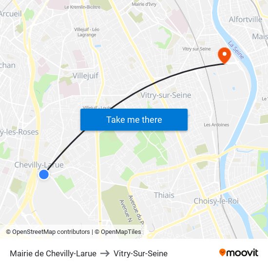 Mairie de Chevilly-Larue to Vitry-Sur-Seine map