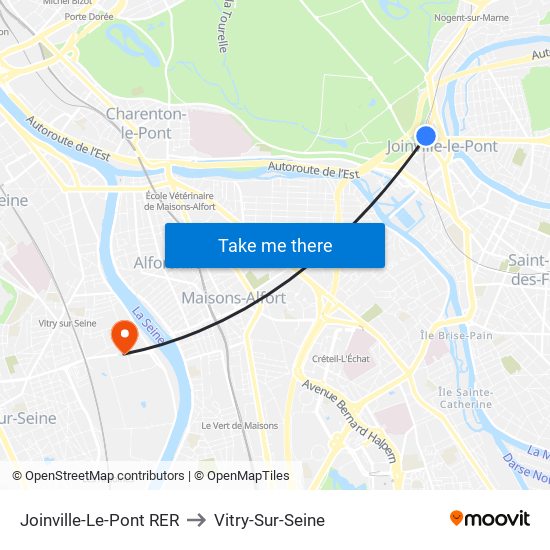 Joinville-Le-Pont RER to Vitry-Sur-Seine map