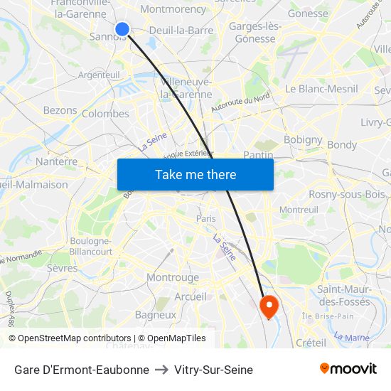 Gare D'Ermont-Eaubonne to Vitry-Sur-Seine map