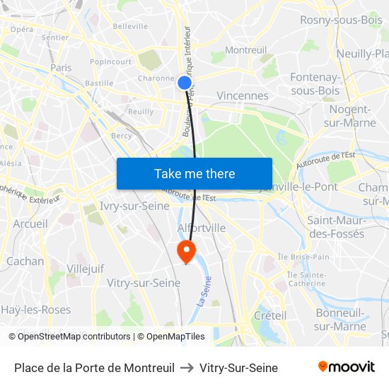 Place de la Porte de Montreuil to Vitry-Sur-Seine map