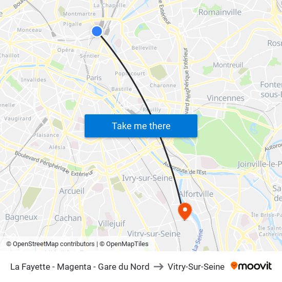 La Fayette - Magenta - Gare du Nord to Vitry-Sur-Seine map