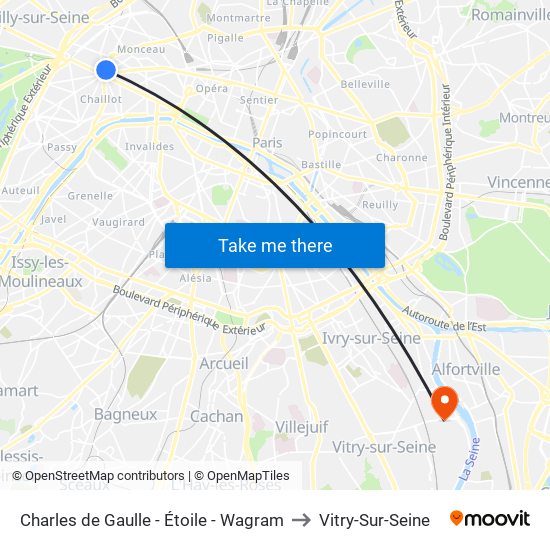 Charles de Gaulle - Étoile - Wagram to Vitry-Sur-Seine map