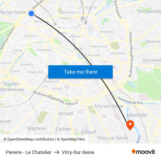 Pereire - Le Chatelier to Vitry-Sur-Seine map