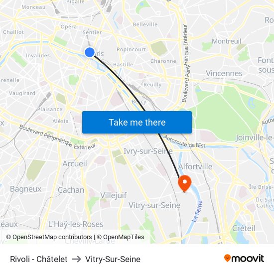 Rivoli - Châtelet to Vitry-Sur-Seine map
