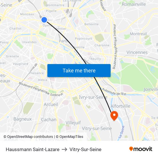 Haussmann Saint-Lazare to Vitry-Sur-Seine map