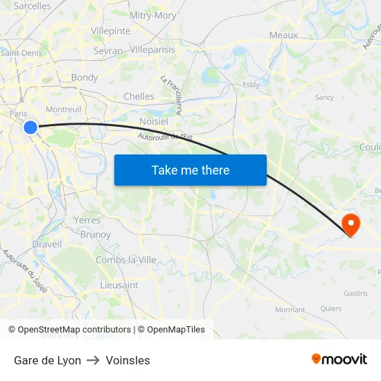 Gare de Lyon to Voinsles map