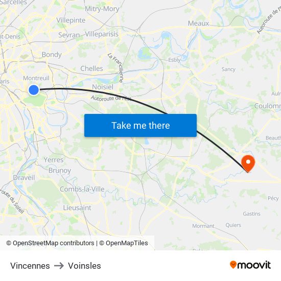 Vincennes to Voinsles map