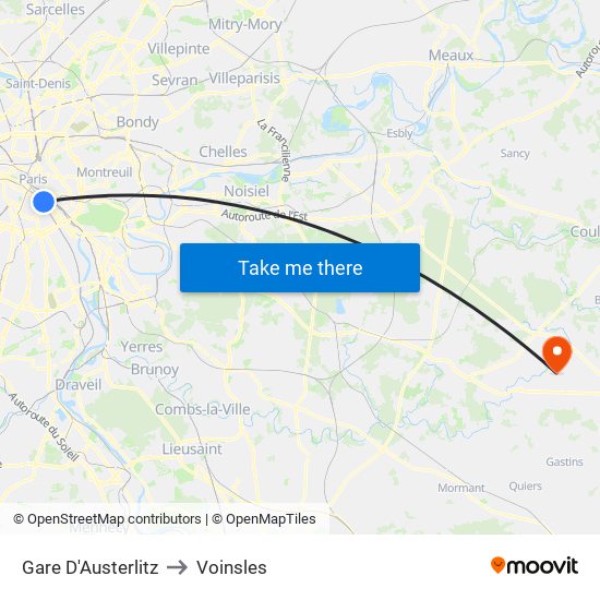 Gare D'Austerlitz to Voinsles map