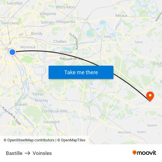 Bastille to Voinsles map