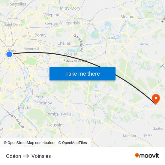 Odéon to Voinsles map