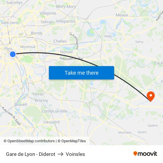 Gare de Lyon - Diderot to Voinsles map